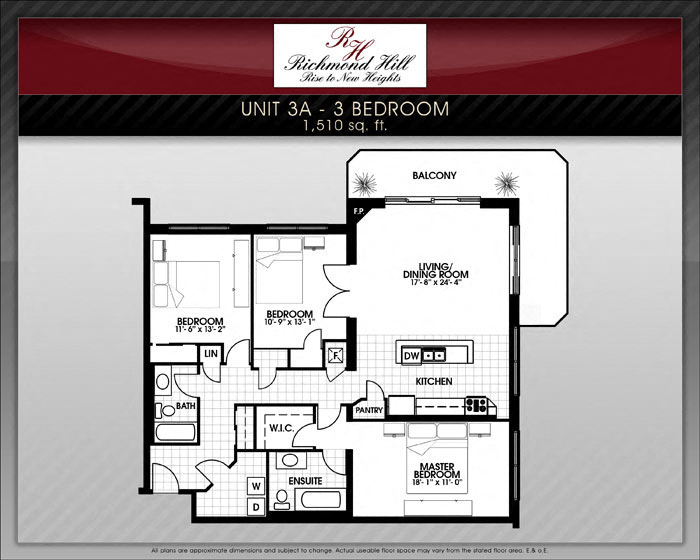 Floor plan for 3 beds, 2 baths, 1510 sqft