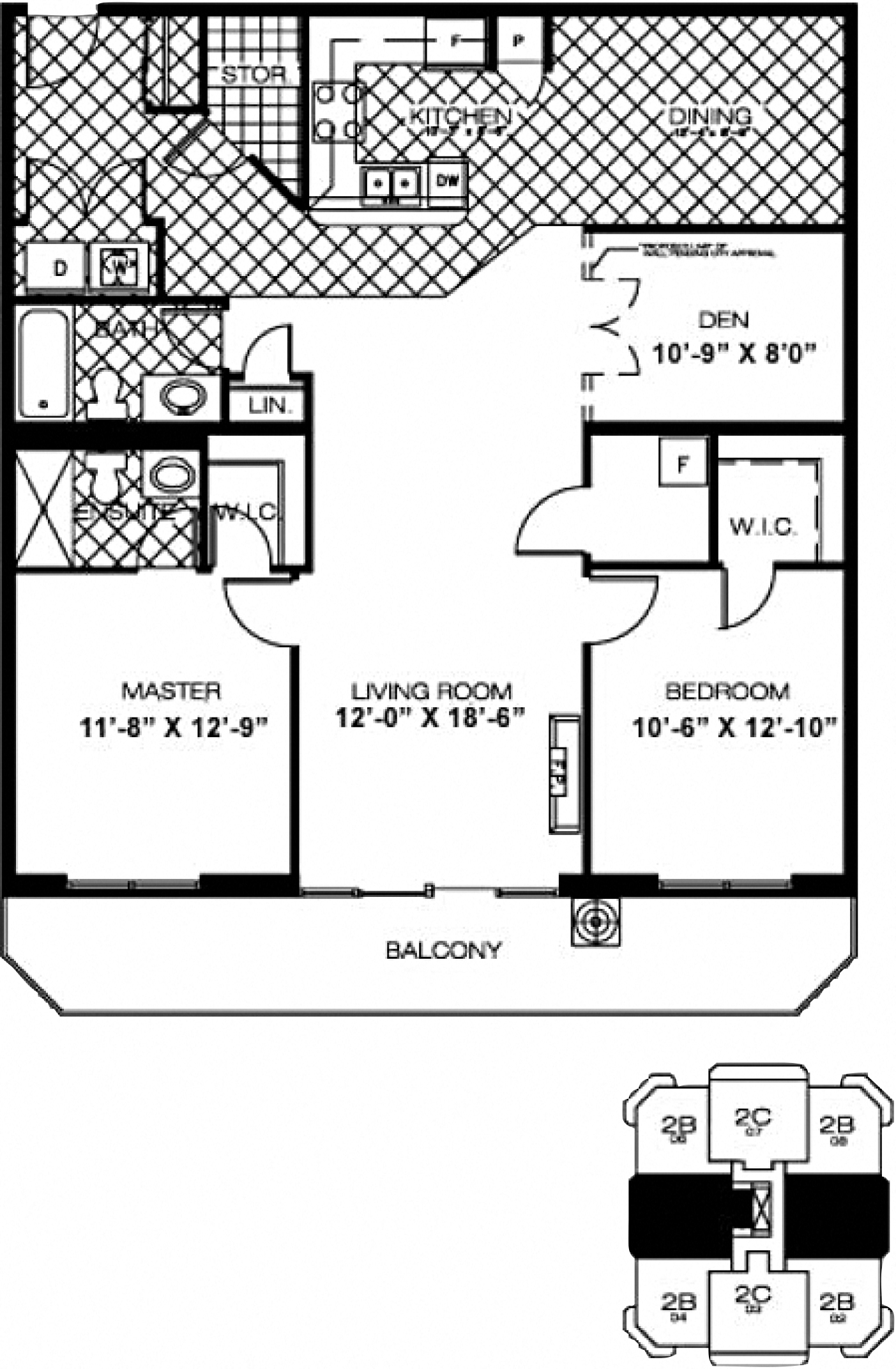 Floor plan for 2 beds, 2 baths, 1280 sqft