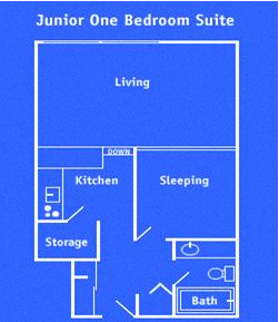 Floor plan for 1 bed, 1 bath, 447 sqft