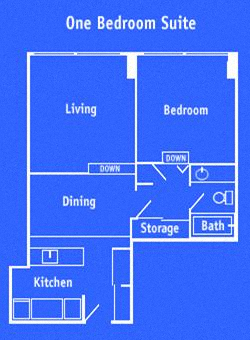 Floor plan for 1 bed, 1 bath, 592 sqft