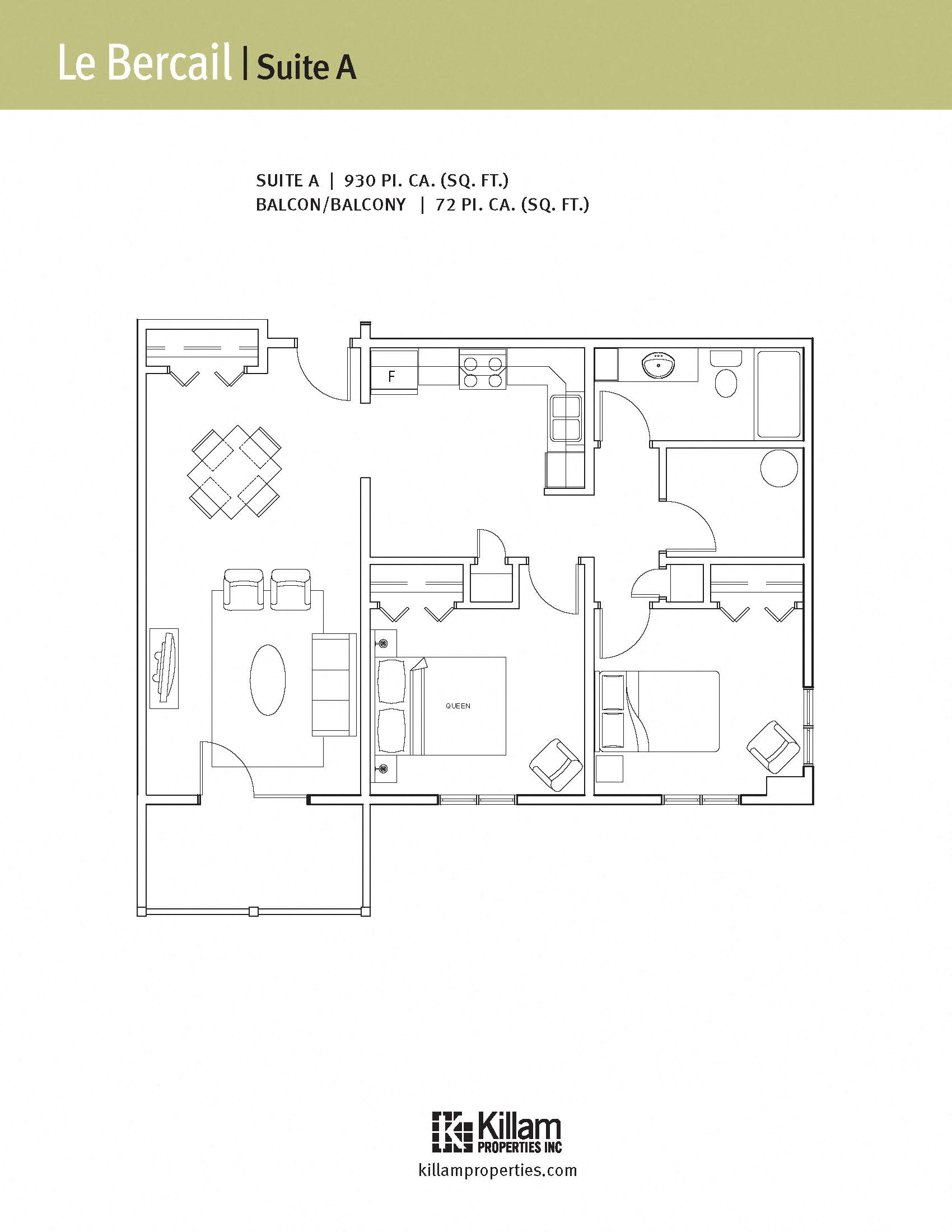 Floor plan for 2 beds, 1 bath, 927 sqft