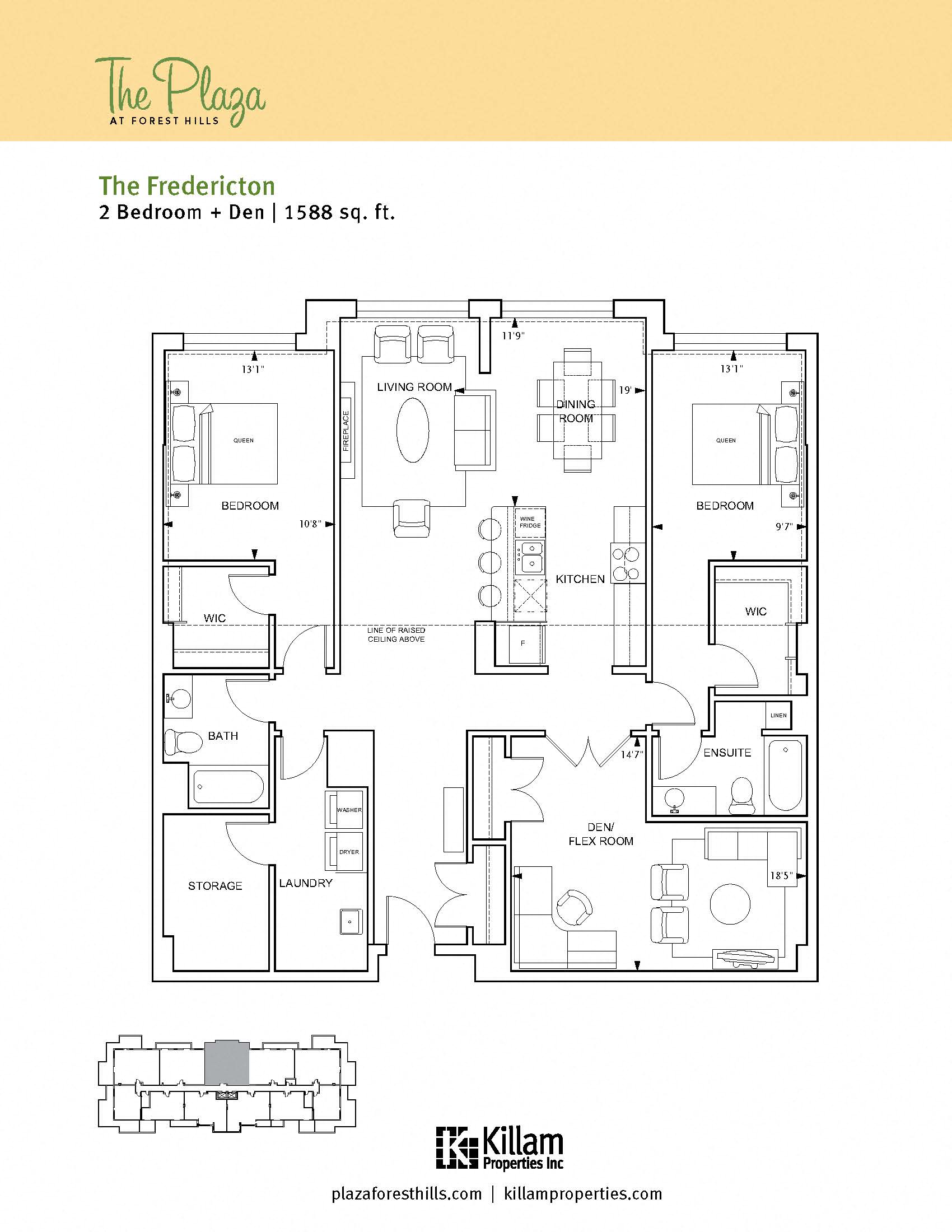Floor plan for 2 beds, 2 baths, 1588 sqft