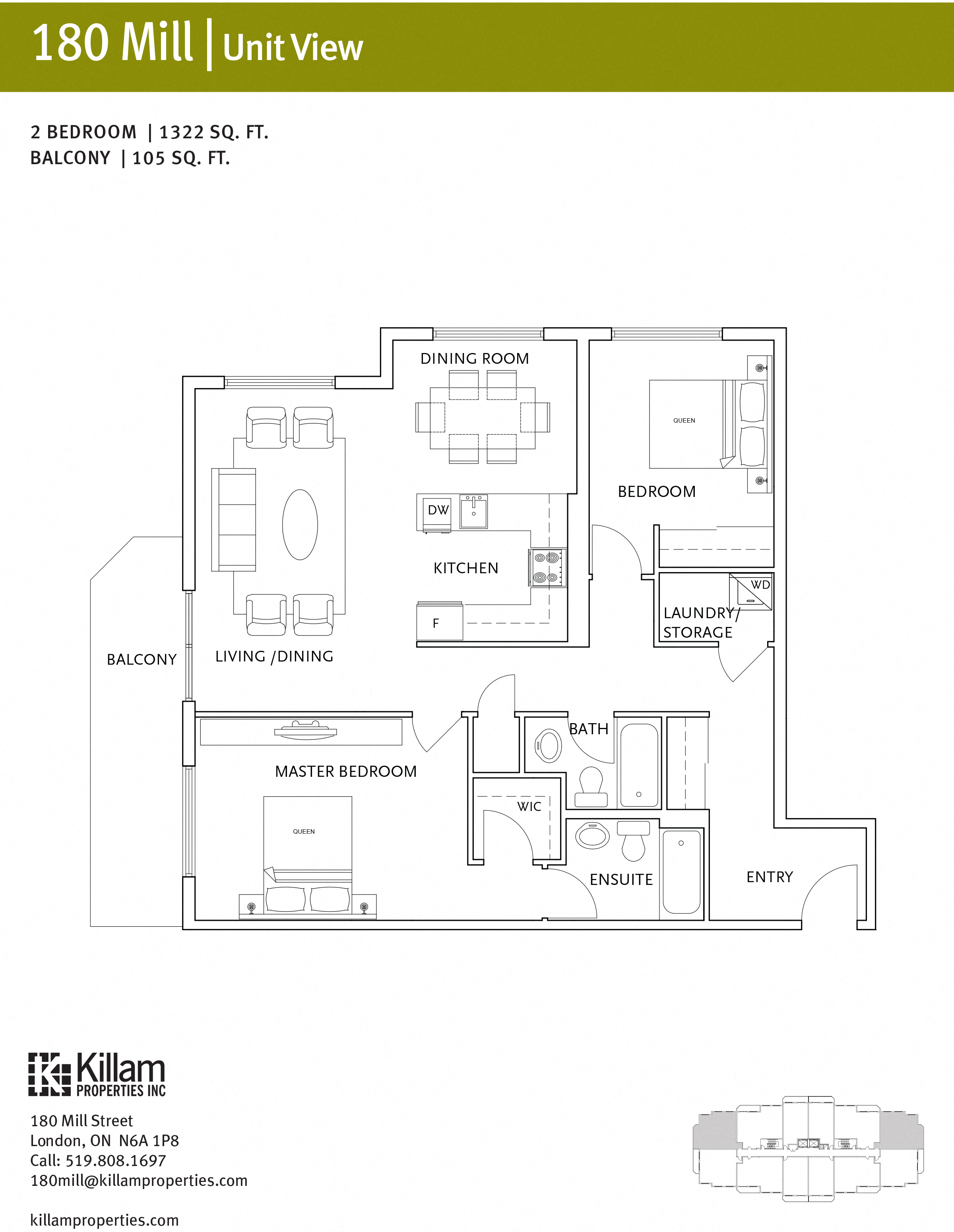 Floor plan for 2 beds, 2 baths, 1170 sqft