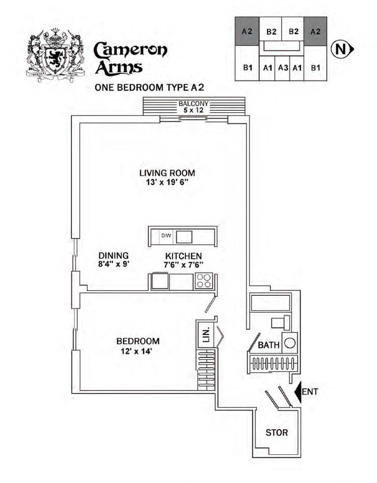 Floor plan for 2 beds, 1 bath, 1015 sqft