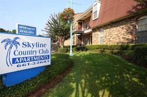 Mobile apartment for rent - a skyline county club apartments sign in front of a house