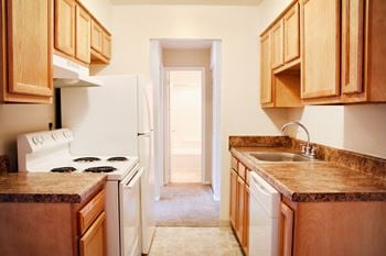 Wooden cabinets in kitchen
