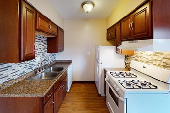 Wooden cabinets, ceiling light