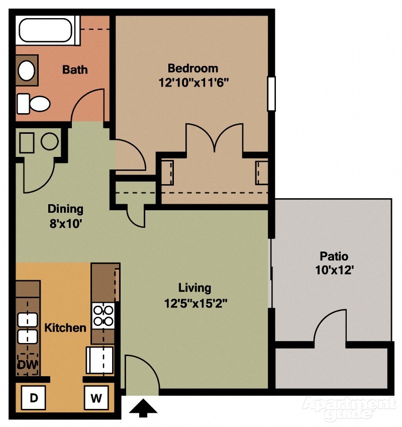 Floor plan for 1 bed, 1 bath, 904 sqft