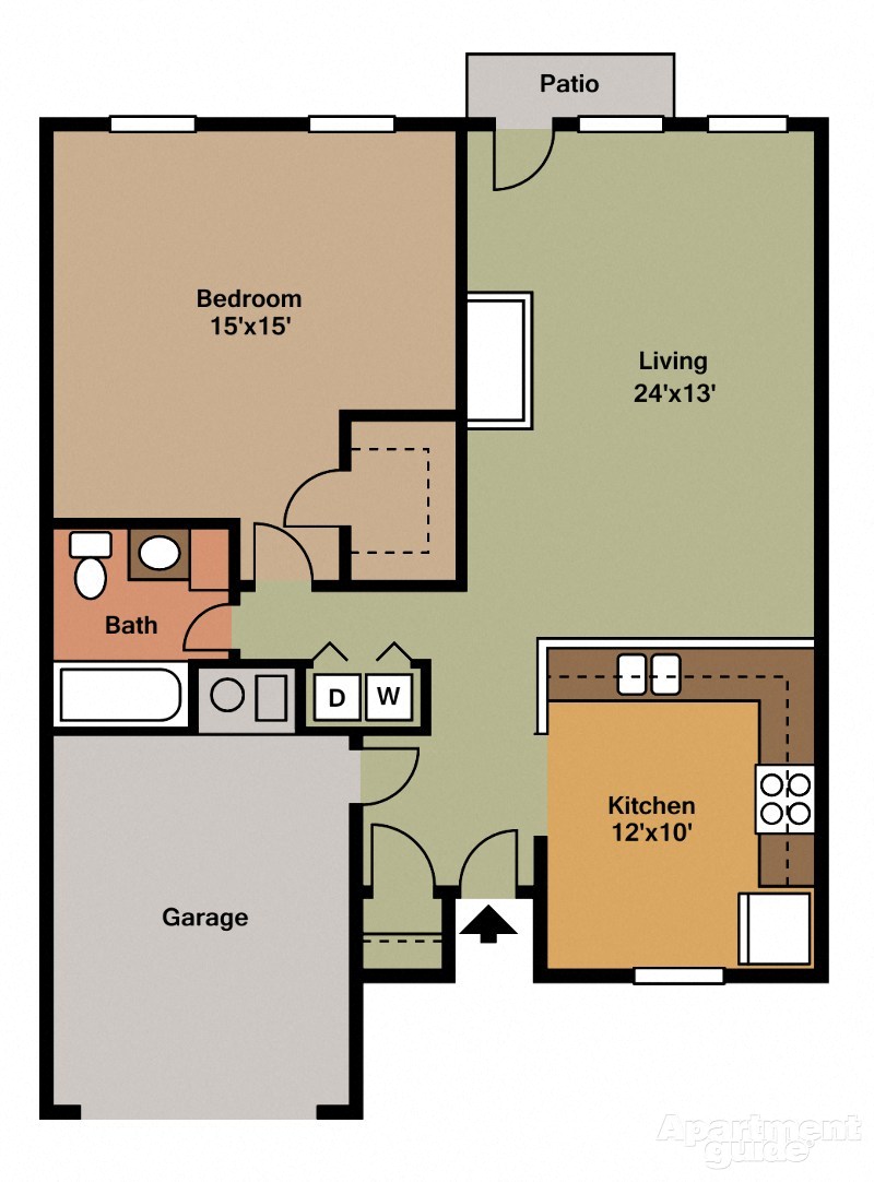 Floor plan for 1 bed, 1 bath, 863 sqft