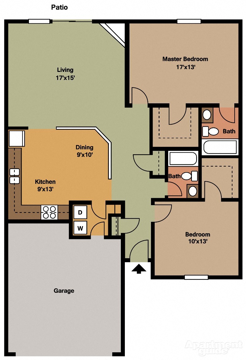 Floor plan for 2 beds, 2 baths, 1110 sqft