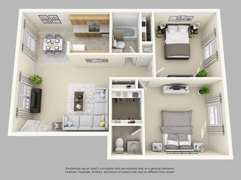 Floor plan for 2 beds, 1.5 baths, 936 sqft
