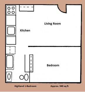 Milford apartment for rent - a floor plan of a living room with a kitchen and a bedroom