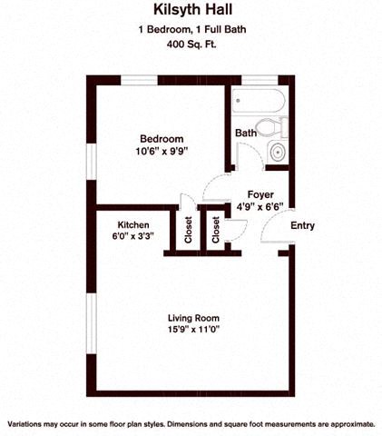 Floor plan for 1 bed, 1 bath, 700 sqft