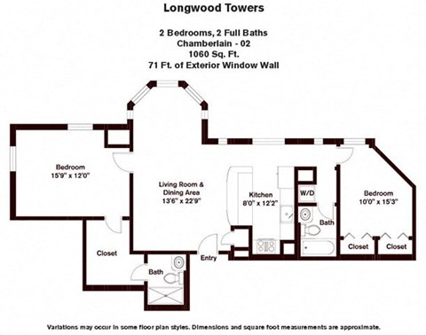 Floor plan for 2 beds, 2 baths, 1060 sqft