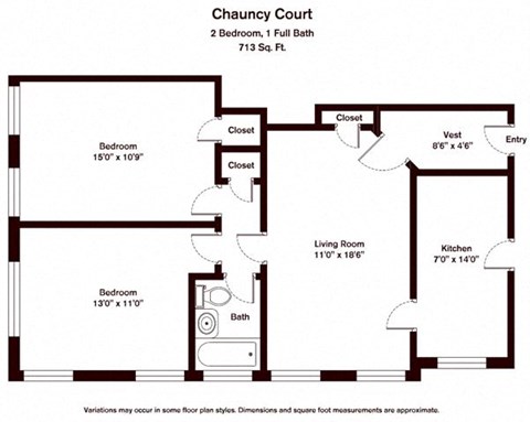 Floor plan for 2 beds, 1 bath, 900 sqft