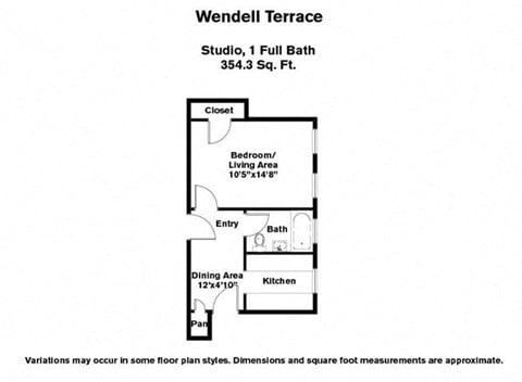 Floor plan for studio, 1 bath, 445 sqft