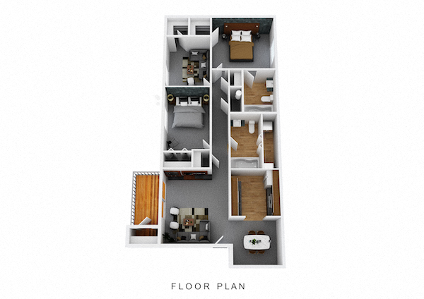 Floor plan for 3 beds, 2 baths, 1171 sqft
