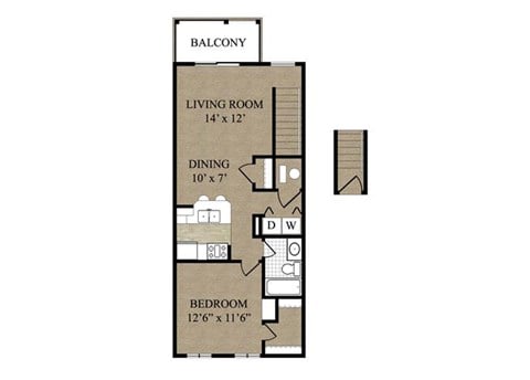 Floor plan for 1 bed, 1 bath, 752 sqft