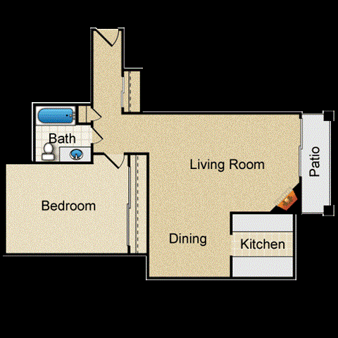 Floor plan for 1 bed, 1 bath, 720 sqft