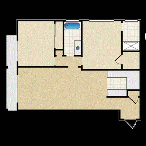 Floor plan for 2 beds, 2 baths, 940 sqft