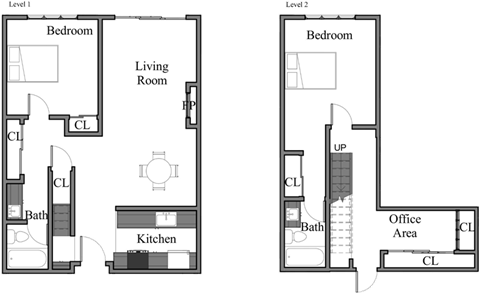 Floor plan for 2 beds, 2 baths, 1015 sqft
