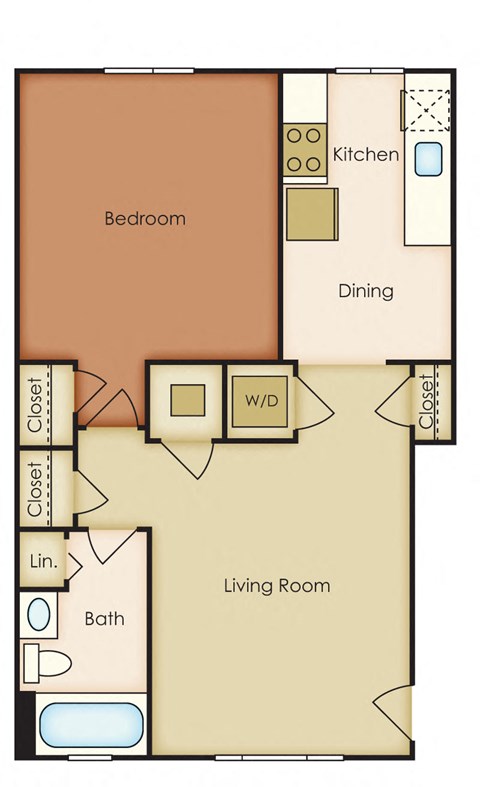 Floor plan for 1 bed, 1 bath, 700 sqft