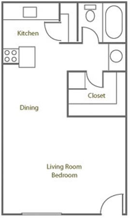 Floor plan for studio, 1 bath, 420 sqft