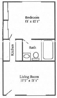 Floor plan for 1 bed, 1 bath, 480 sqft