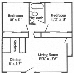 Floor plan for 2 beds, 1 bath, 712 sqft