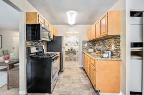 Silver Spring apartment for rent - a kitchen with a stove refrigerator and a sink