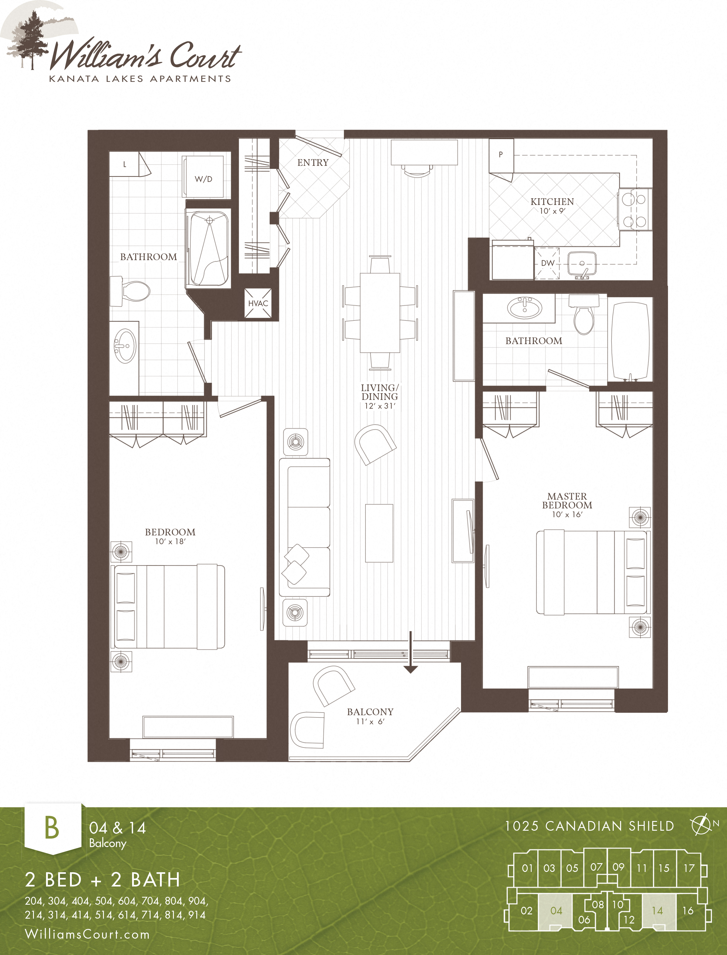 Floor plan for 2 beds, 2 baths, 1359 sqft