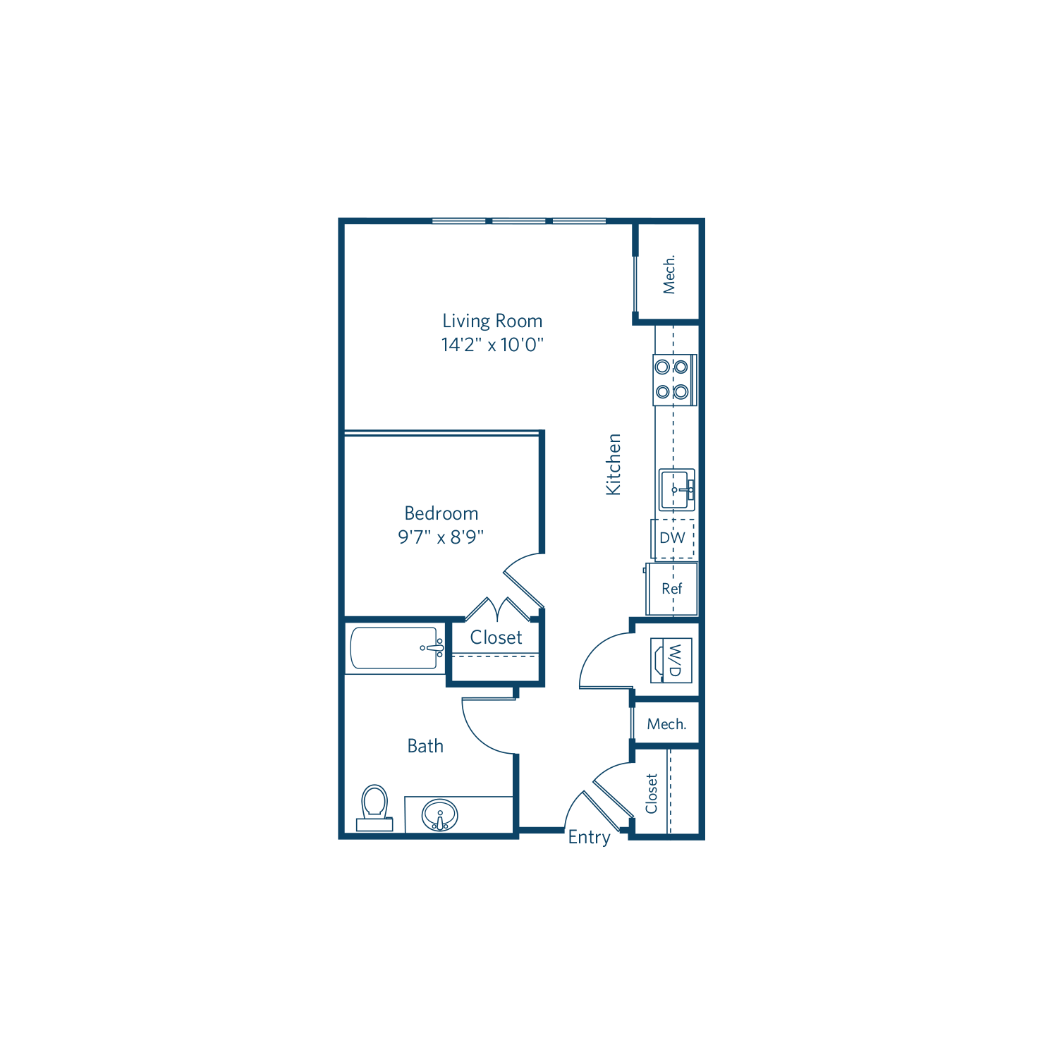 Floor plan for studio, 1 bath, 561 sqft