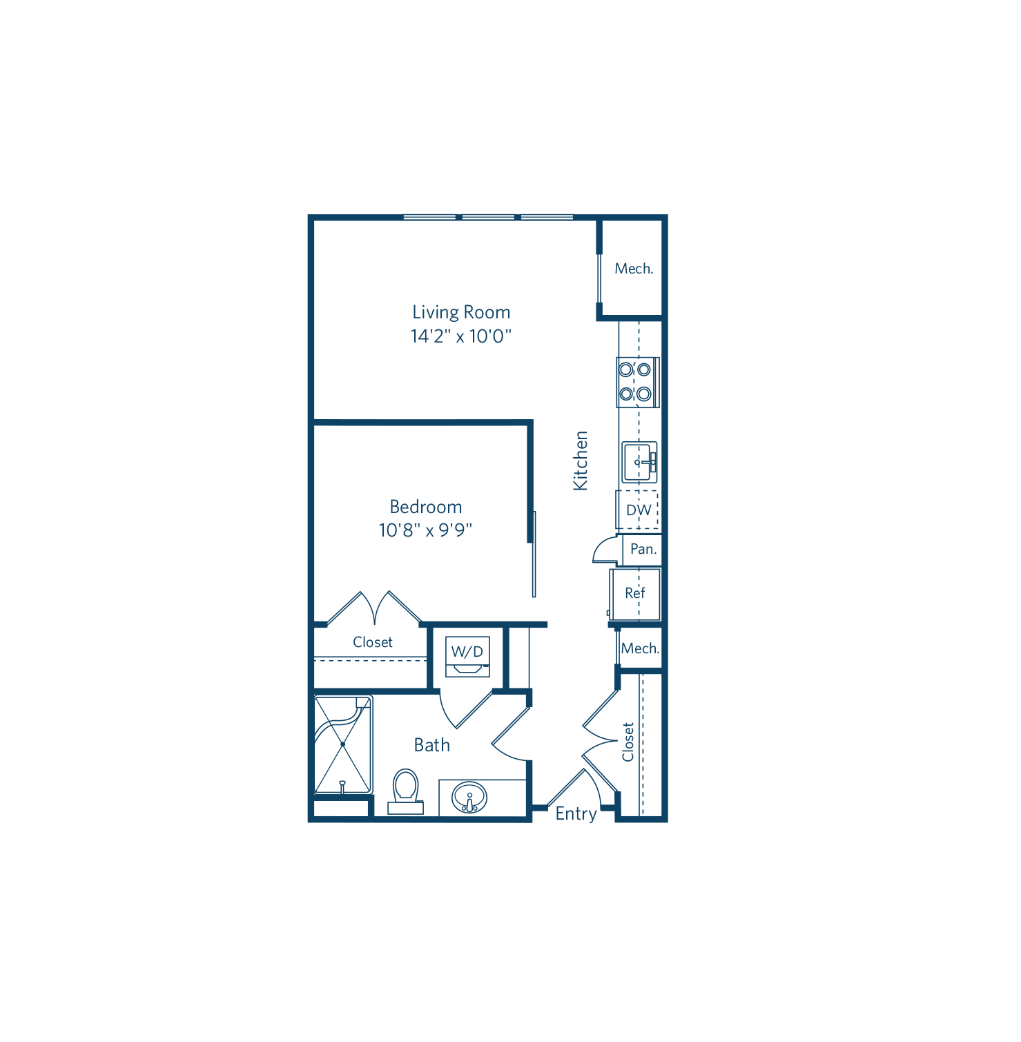 Floor plan for studio, 1 bath, 561 sqft