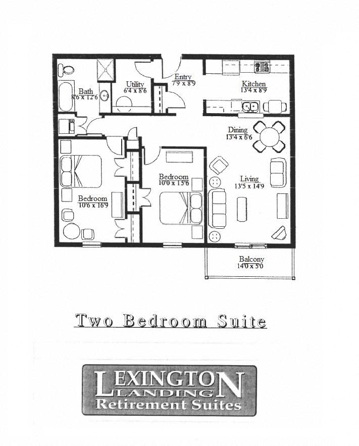 Floor plan for 2 beds, 1 bath, 1550 sqft