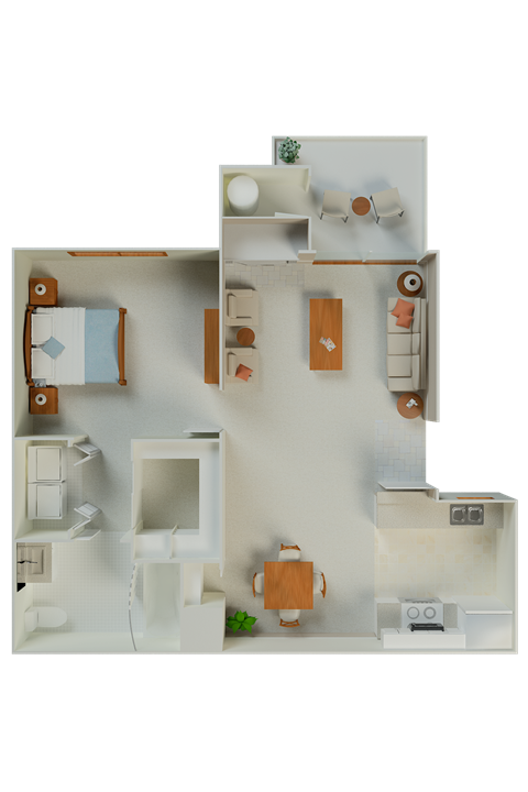 Floor plan for 1 bed, 1 bath, 672 sqft