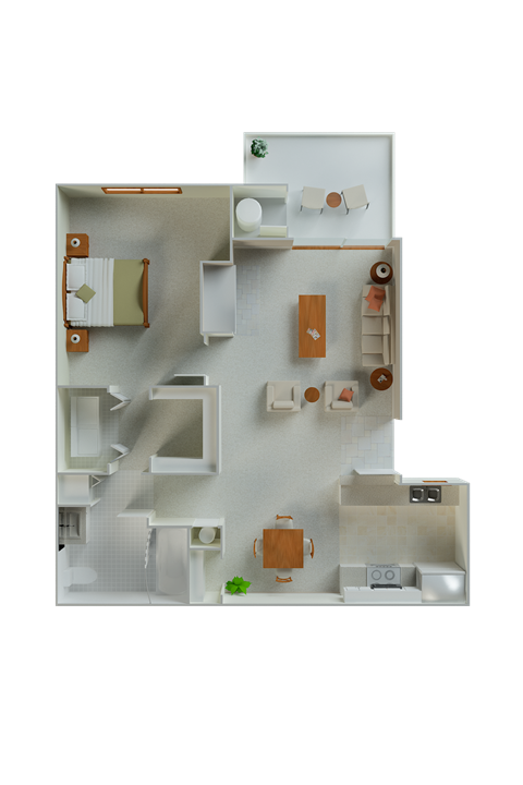 Floor plan for 1 bed, 1 bath, 755 sqft