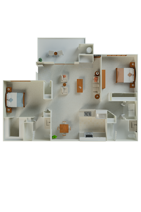 Floor plan for 2 beds, 2 baths, 1002 sqft