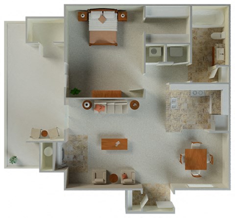 Floor plan for 1 bed, 1 bath, 724 sqft