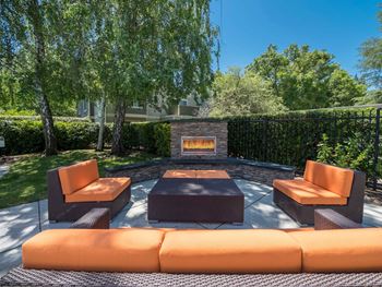 Poolside fireplace lounge