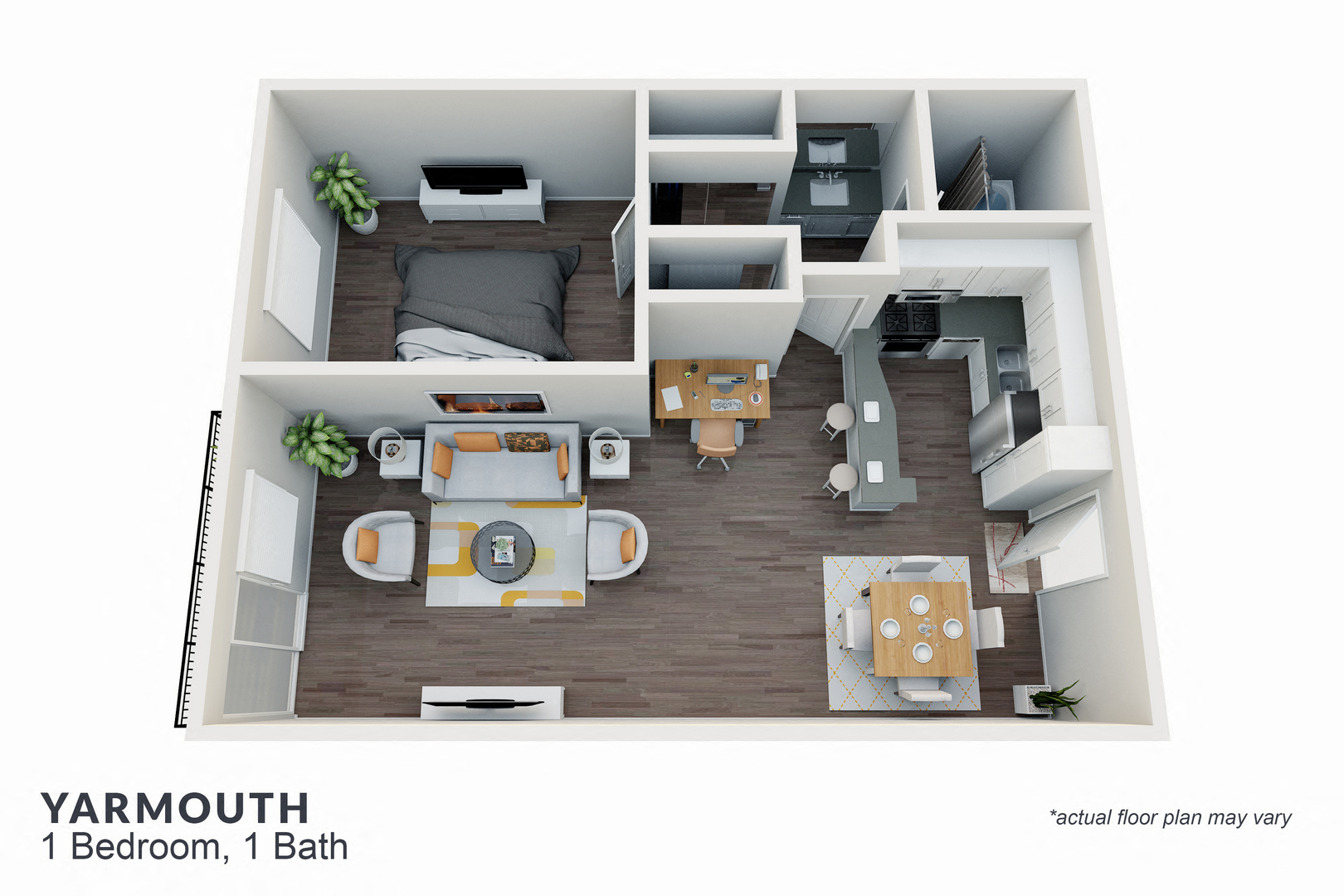 Floor plan for 1 bed, 1 bath, 780 sqft