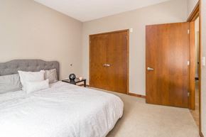 Minneapolis apartment for rent - a bedroom with a bed and a closet and a door