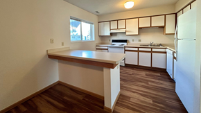 North Branch apartment for rent - an empty kitchen with an island in the middle of it