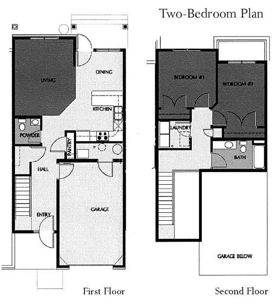 Floor plan for 2 beds, 1.5 baths, 1262 sqft