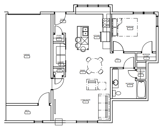 Floor plan for 1 bed, 1 bath, 1080 sqft