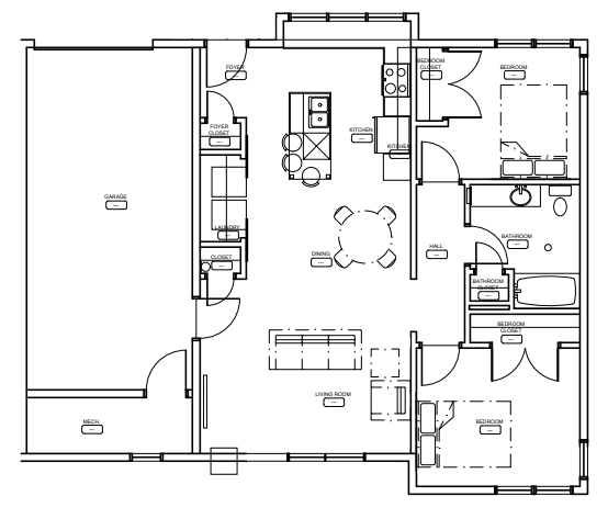 Floor plan for 2 beds, 1 bath, 1291 sqft
