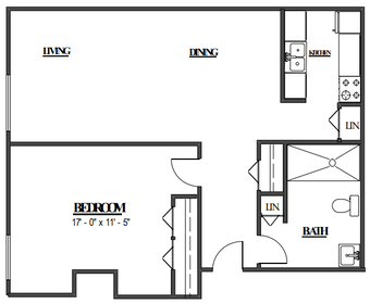 Floor plan for 1 bed, 1 bath, 680 sqft