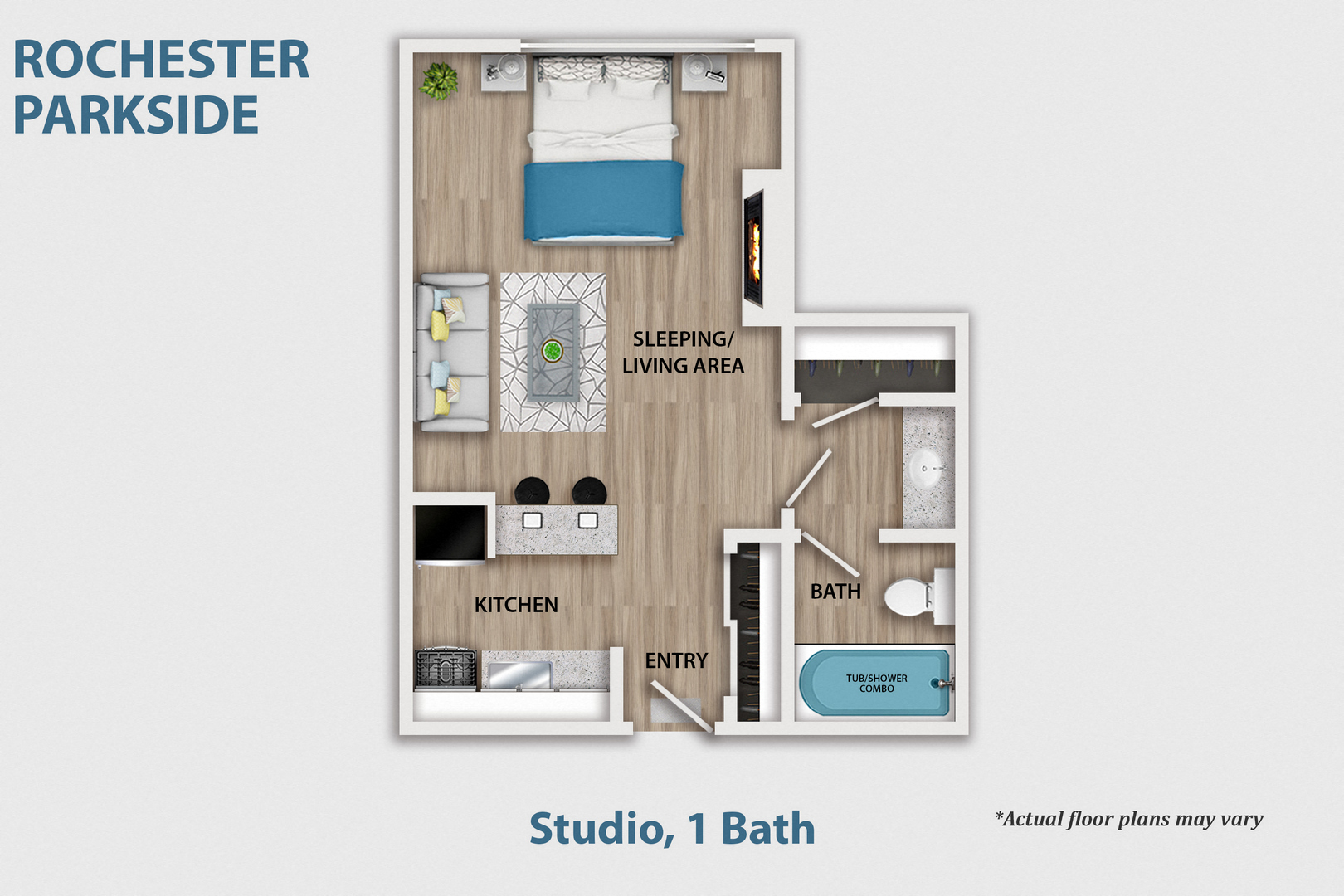 Floor plan for studio, 1 bath, 500 sqft