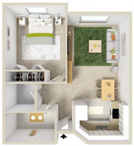 Floor plan for 1 bed, 1 bath, 552 sqft