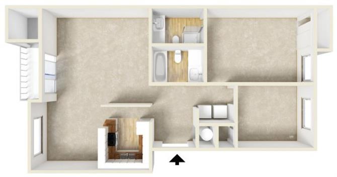Floor plan for 2 beds, 2 baths, 985 sqft