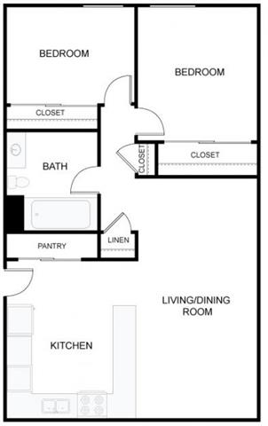 Floor plan for 2 beds, 1 bath, 720 sqft